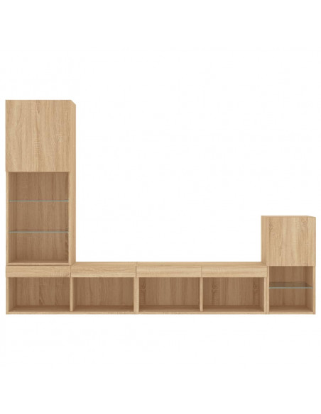 Mobili TV a Muro con LED 4pz Rovere Sonoma Legno Multistrato
