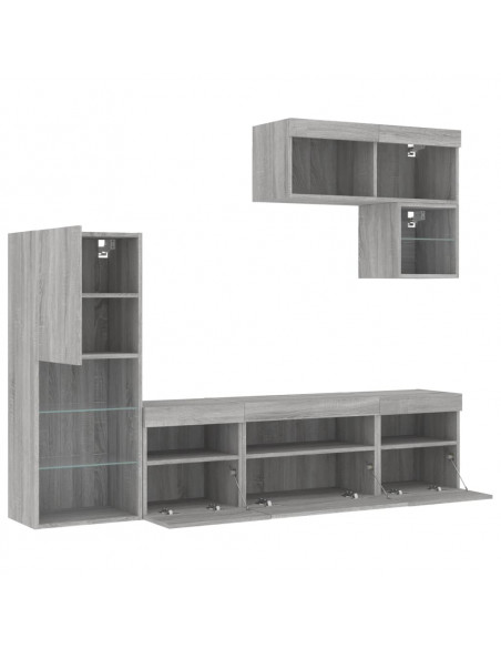 Mobili TV a Muro con LED 6pz Grigio Sonoma Legno Multistrato