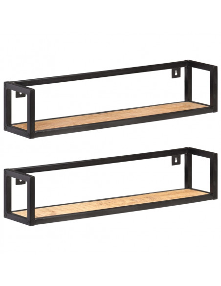 Mensole a Muro 2 pz 80 cm in Legno Massello di Mango Grezzo