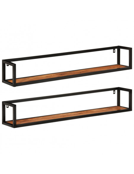Mensole Parete 2 pz 110x17x17cm Legno Massello Acacia e Ferro