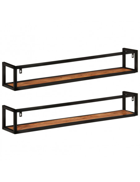 Mensole Parete 2 pz 110x17x17cm Legno Massello Acacia e Ferro