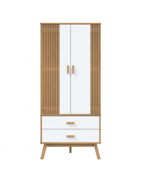Armadio OLDEN Bianco e Marrone 76,5x53x172 cm Massello di Pino