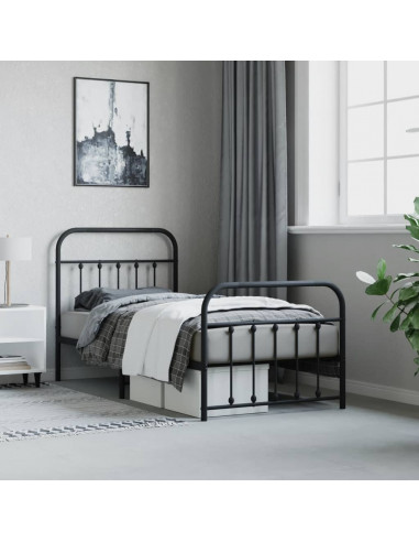 Giroletto con Testiera e Pediera Metallo Nero 90x200 cm