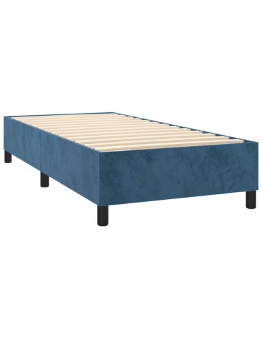 Letto a Molle con Materasso e LED Blu Scuro 80x200cm in Velluto
