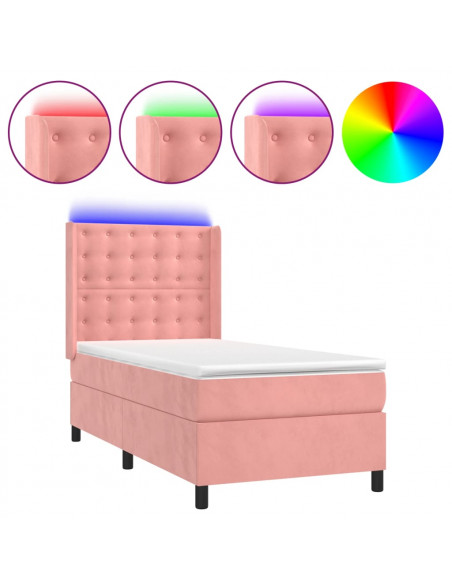 Letto a Molle con Materasso e LED Rosa 80x200 cm in Velluto