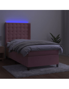 Letto a Molle con Materasso e LED Rosa 80x200 cm in Velluto 2