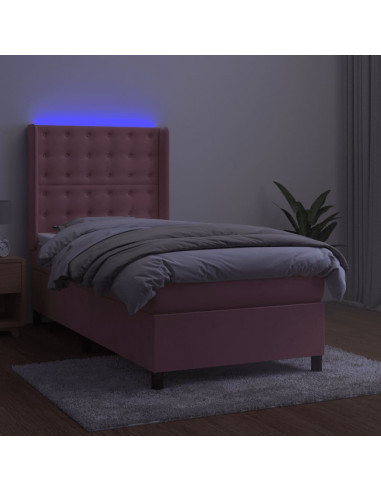 Letto a Molle con Materasso e LED Rosa 80x200 cm in Velluto