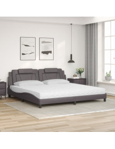Letto con Materasso Grigio 200x200 cm in Similpelle 2