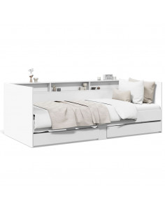 Divano Letto con Cassetti Bianco 75x190 cm in Legno Multistrato