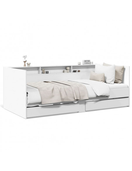 Divano Letto con Cassetti Bianco 75x190 cm in Legno Multistrato