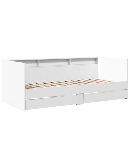 Divano Letto con Cassetti Bianco 75x190 cm in Legno Multistrato