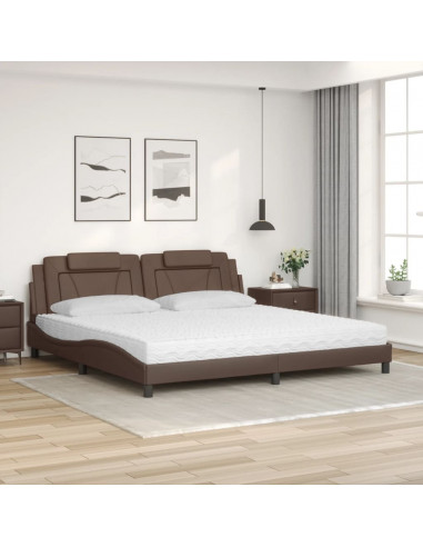 Letto con Materasso Marrone 200x200cm in Similpelle