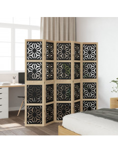 Divisorio Ambienti 5 Pannelli Marrone e nero Legno di Paulownia 2