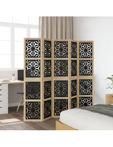 Divisorio Ambienti 5 Pannelli Marrone e nero Legno di Paulownia