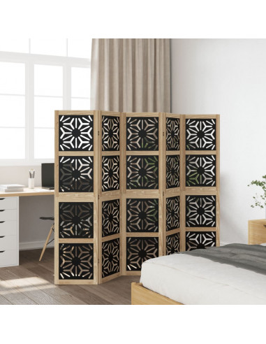 Divisorio Ambienti 5 Pannelli Marrone e nero Legno di Paulownia