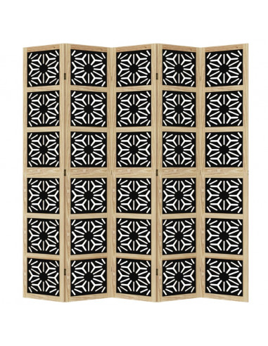 Divisorio Ambienti 5 Pannelli Marrone e nero Legno di Paulownia