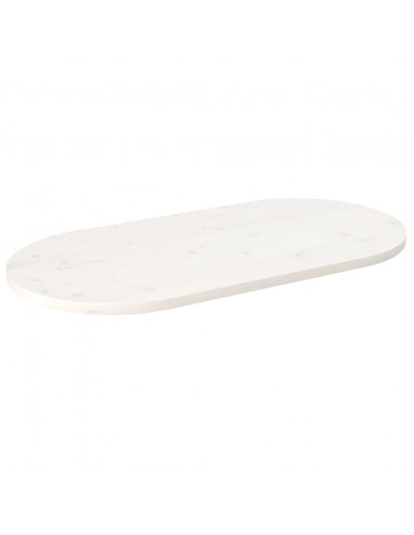 Piano Tavolo Bianco 90x45x2,5cm in Legno Massello di Pino Ovale