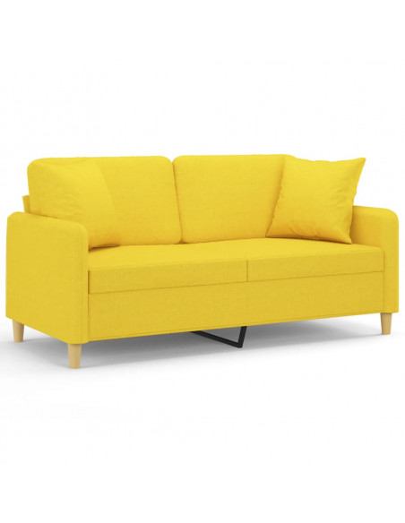 Divano a 2 Posti con Cuscini Giallo Chiaro 140 cm in Tessuto