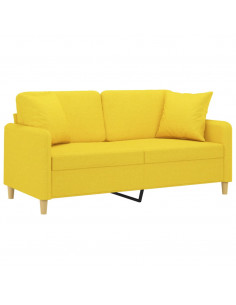 Divano a 2 Posti con Cuscini Giallo Chiaro 140 cm in Tessuto 2