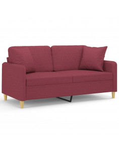 Divano a 2 Posti con Cuscini Rosso Vino 140 cm in Tessuto