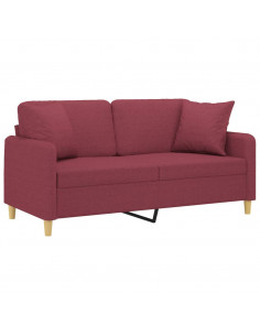 Divano a 2 Posti con Cuscini Rosso Vino 140 cm in Tessuto 2