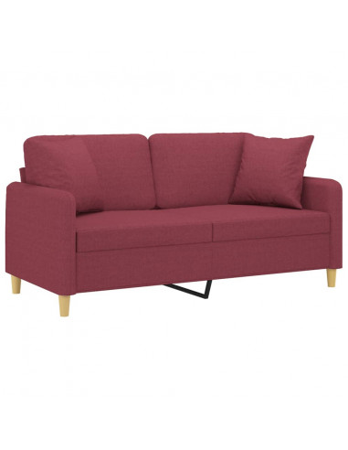 Divano a 2 Posti con Cuscini Rosso Vino 140 cm in Tessuto
