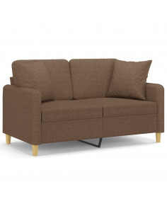 Divano a 2 Posti con Cuscini Marrone 120 cm in Tessuto