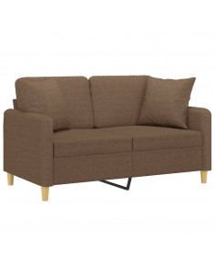 Divano a 2 Posti con Cuscini Marrone 120 cm in Tessuto 2