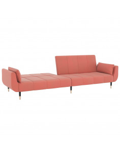 Divano Letto a 2 Posti con 2 Cuscini Rosa in Velluto
