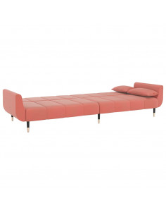 Divano Letto a 2 Posti con 2 Cuscini Rosa in Velluto 2