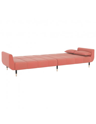 Divano Letto a 2 Posti con 2 Cuscini Rosa in Velluto