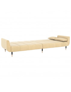 Divano Letto a 2 Posti con 2 Cuscini Crema in Velluto 2