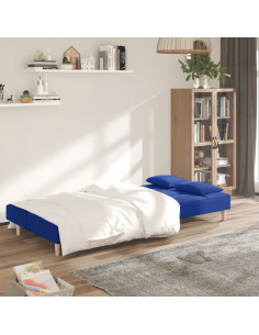 Divano Letto a 2 Posti con 2 Cuscini Blu in Tessuto 2