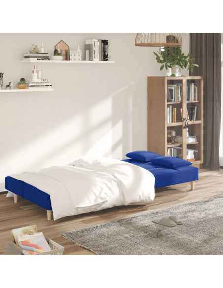 Divano Letto a 2 Posti con 2 Cuscini Blu in Tessuto