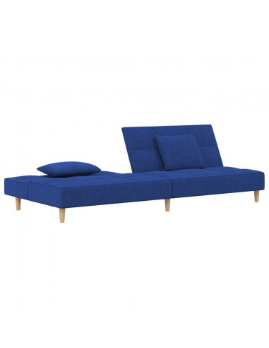 Divano Letto a 2 Posti con 2 Cuscini Blu in Tessuto