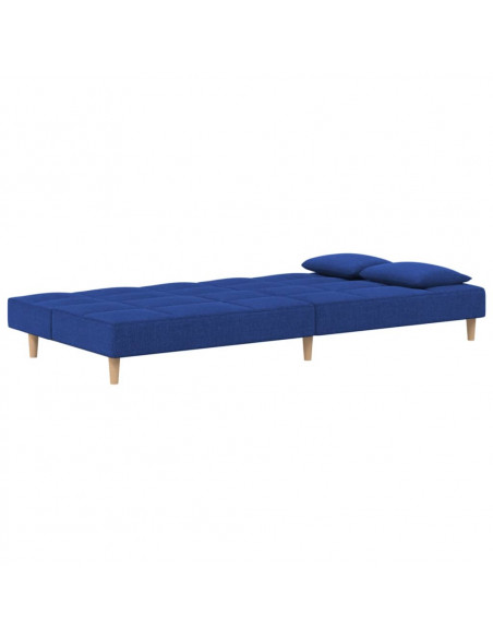 Divano Letto a 2 Posti con 2 Cuscini Blu in Tessuto