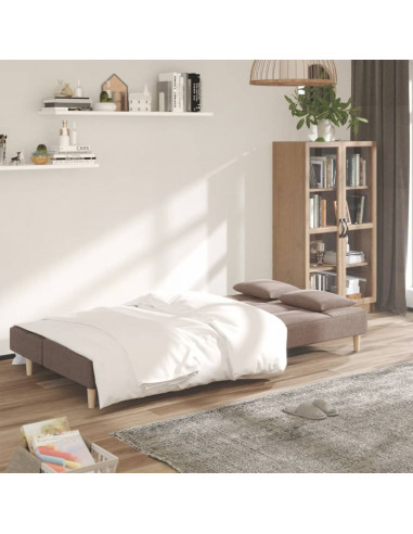 Divano Letto a 2 Posti con 2 Cuscini Tortora in Tessuto