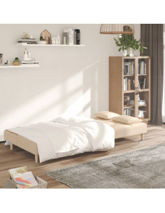 Divano Letto a 2 Posti con 2 Cuscini Crema in Tessuto 2