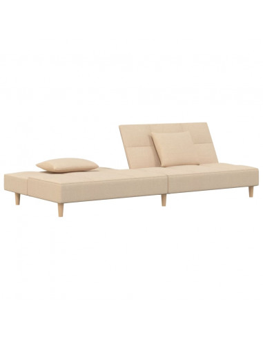Divano Letto a 2 Posti con 2 Cuscini Crema in Tessuto