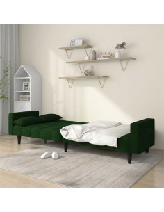 Divano Letto a 2 Posti con 2 Cuscini Verde Scuro in Velluto 2