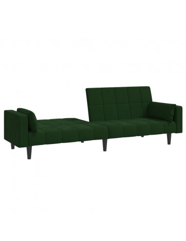 Divano Letto a 2 Posti con 2 Cuscini Verde Scuro in Velluto