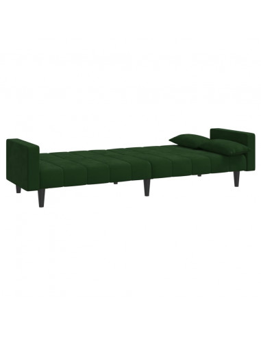 Divano Letto a 2 Posti con 2 Cuscini Verde Scuro in Velluto