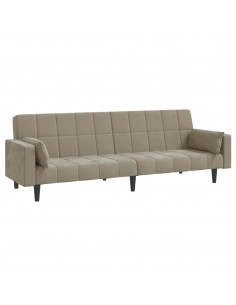 Divano Letto a 2 Posti con 2 Cuscini Grigio Chiaro in Velluto