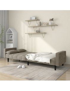 Divano Letto a 2 Posti con 2 Cuscini Grigio Chiaro in Velluto 2