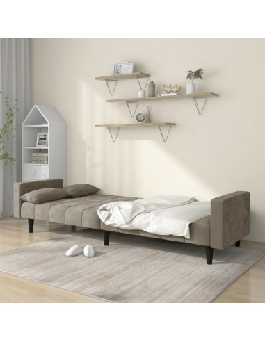 Divano Letto a 2 Posti con 2 Cuscini Grigio Chiaro in Velluto