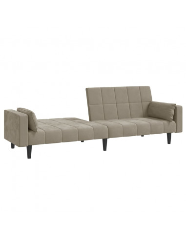 Divano Letto a 2 Posti con 2 Cuscini Grigio Chiaro in Velluto