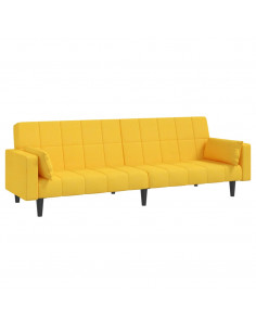 Divano Letto a 2 Posti con 2 Cuscini Giallo in Tessuto