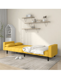 Divano Letto a 2 Posti con 2 Cuscini Giallo in Tessuto 2