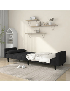 Divano Letto a 2 Posti con 2 Cuscini Nero in Velluto 2