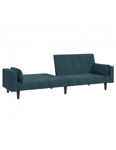 Divano Letto a 2 Posti con 2 Cuscini Blu in Velluto